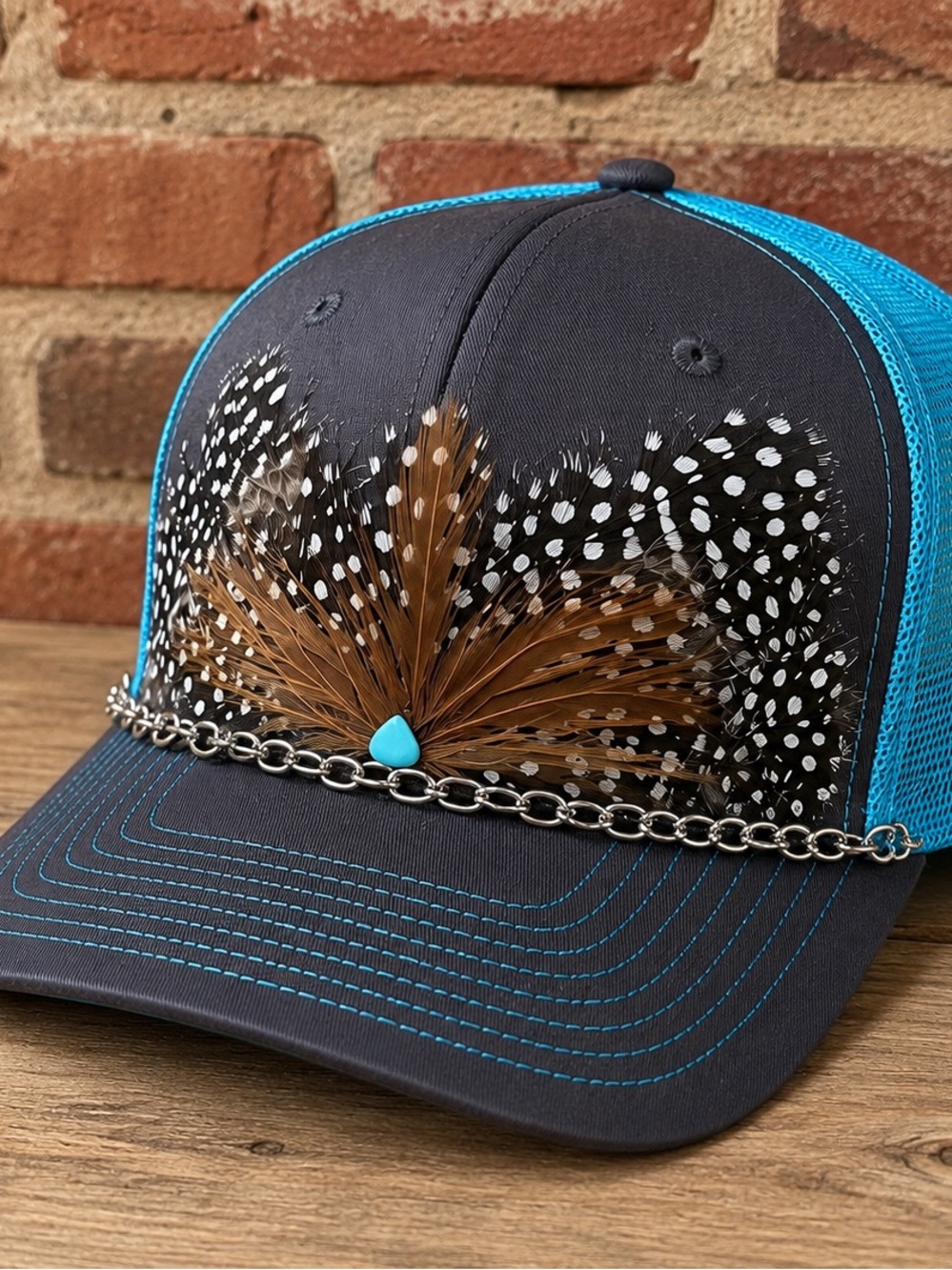 Turquoise Skies Feather Trucker Hat